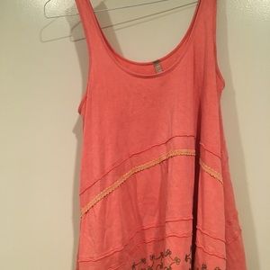 Free people coral embroidered swing tank